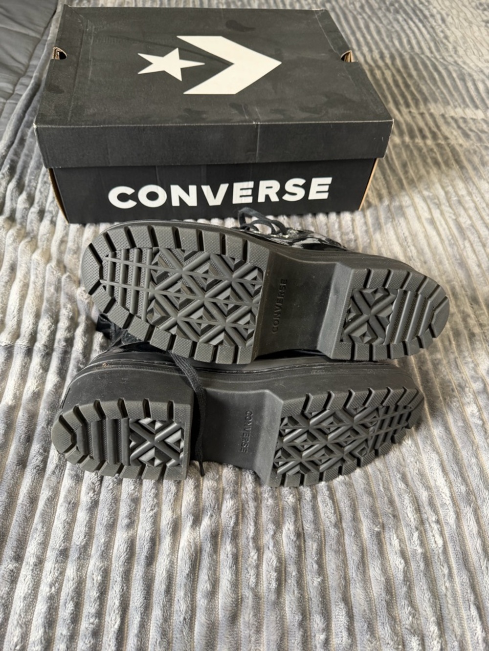 Converse Black Patent Platform High Top Sneakers Combat Boots - Picture 5 of 6